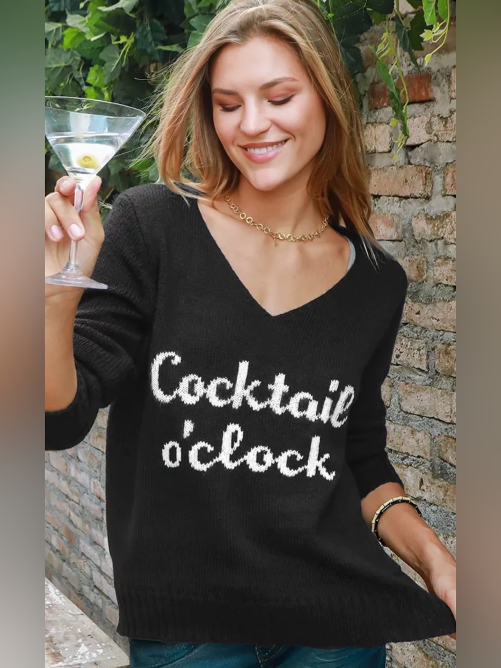 Wooden Ships/Cocktail O'clock Black V-Neck Sweater/US Size XL/NWOT! NEVER WORN!